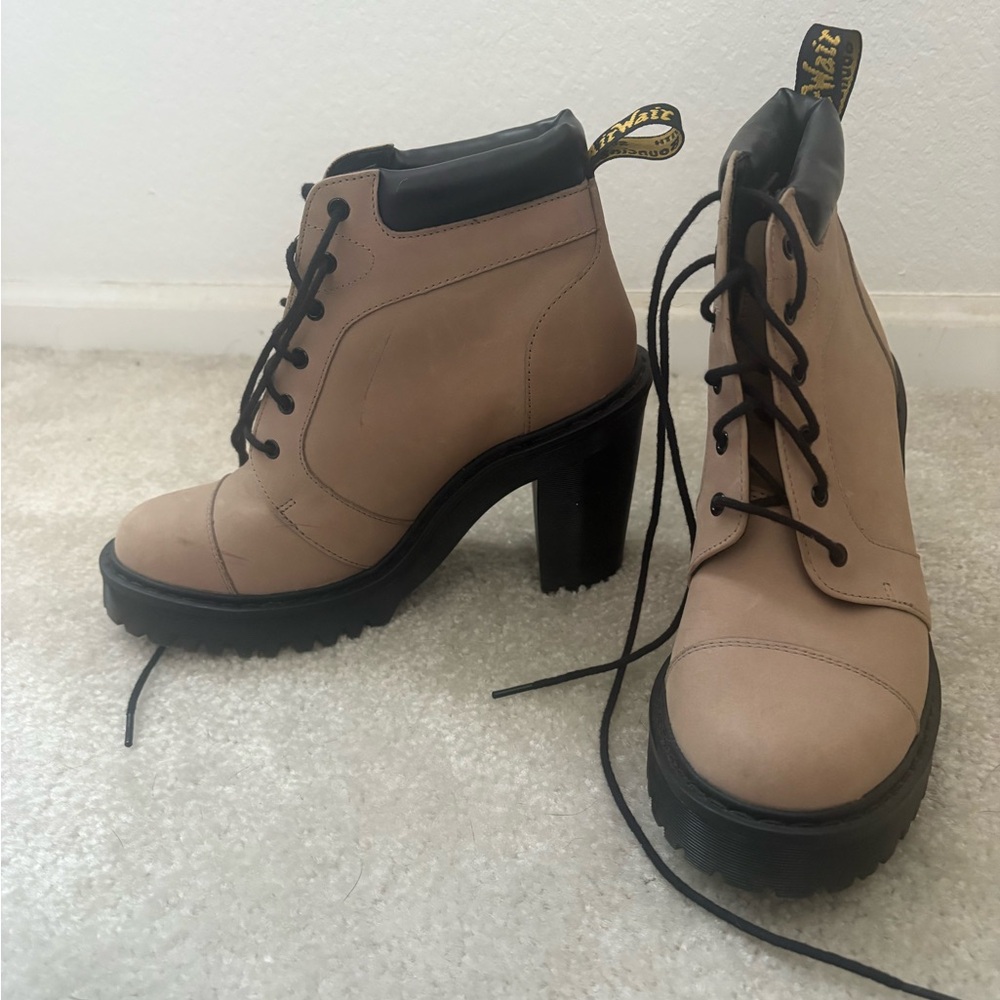 Dr. Martens Beige Lace-Up Combat Boots